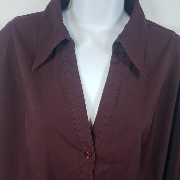 Apostrophe Button Shirt Women’s 18W Plus Burgundy ¾ Sleeves Stretch Top /A163 - Picture 3 of 5